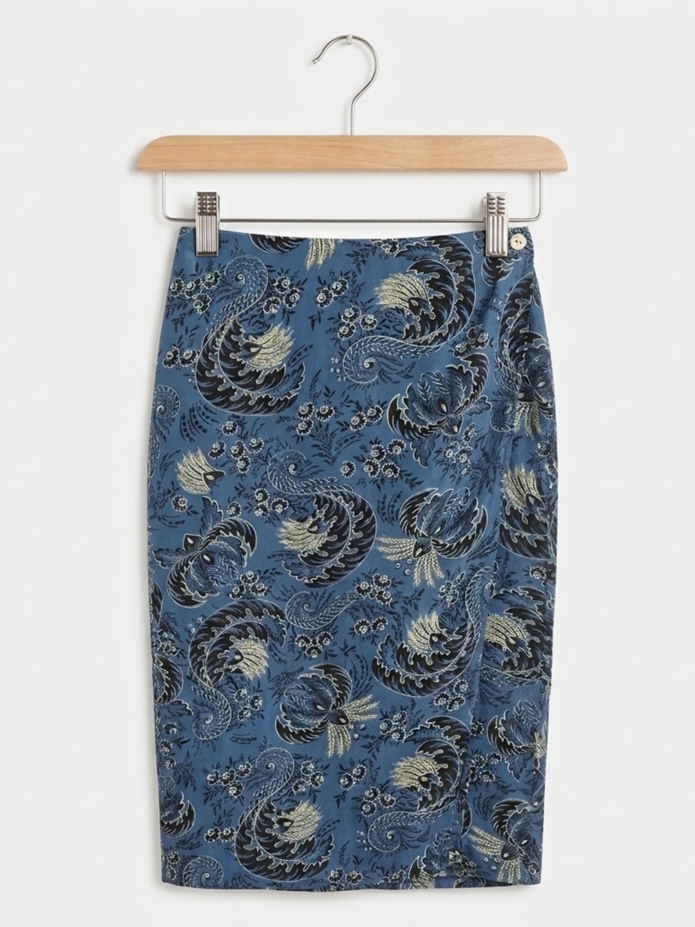 Vintage Carole Little 100% Silk Floral Paisley Maxi Skirt SIZE 10 Navy